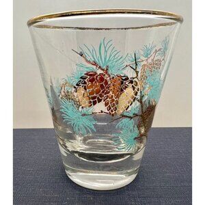 David Douglas "Pinecone" Old Fashioned Glasses Set of 2 Gold Aqua Vintage Libbey